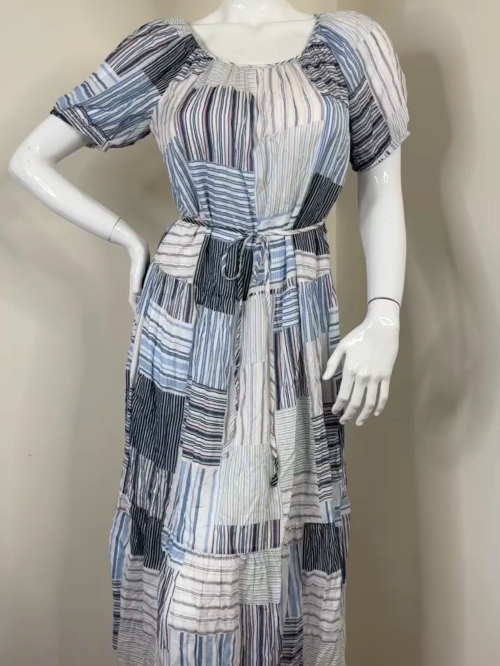 Loft Striped Patchwork Maxi Dress in Blue and White